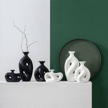 1 Pc керамични черни странно оформена ваза стая настолни декорации декорация дома декорация цвете подреждане устройство керамични контейнери