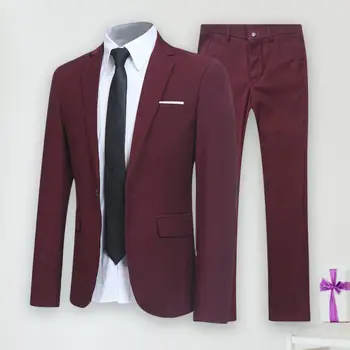 1 комплект популярен бизнес костюм британски стил костюм палто панталони фино докосване чист цвят ревера нетактичност панталони сватбено облекло