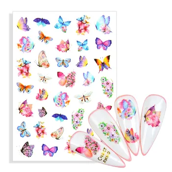 1 лист пролет синя пеперуда азбука дизайни стикери цвете листа самозалепващи стикер DIY плъзгач за маникюр декорация