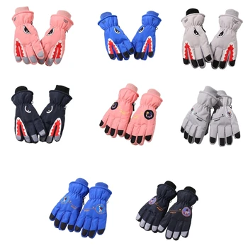 1 чифт Зимни деца сгъстяват ски ръкавици Детски ветроупорни водоустойчиви противоплъзгащи ръкавици с еластични маншети Колоездачна ръкавица