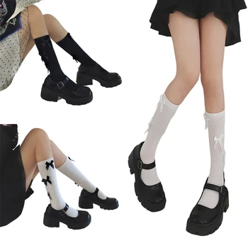 1 чифт къдри телешки чорапи теле тръба накъдрени чорапи балет чорапи за момиче с лъкове дантела топ чорап принцеса рокля чорапи M6CD