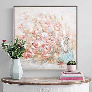 100% Ръчно изработено розово цветно цвете красиво растение квадратно произведение на изкуството картина маслена живопис модерен хол подарък unframe