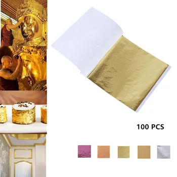 100PCS 24K златен лист ядливи златни фолийни листове за храна торта декорация изкуства занаяти хартия Начало Истинско златно фолио позлата