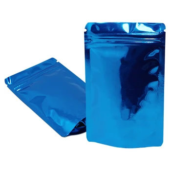 100Pcs Гланцово синьо алуминиево фолио Stand Up чанта Zip Lock Grip Seal Reclosable Doypack Храна Снек Бонбони Боб Кафе съхранение торбички