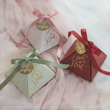 10pcs/Lot Creative Wedding Triangle Wedding Candy Box Ins Style Wedding Candy Packaging Paper Box New Sen Department Gift Box