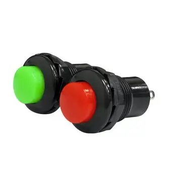 10pcs Червен / зелен отвор 12mm SPST Push To ON 2 пина Моментен превключвател с бутон