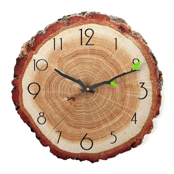 12-инчов скандинавски творчески годишен пръстен стенен часовник кварц дърво зърно стенни часовници хол спалня проучване офис луксозна стена декор