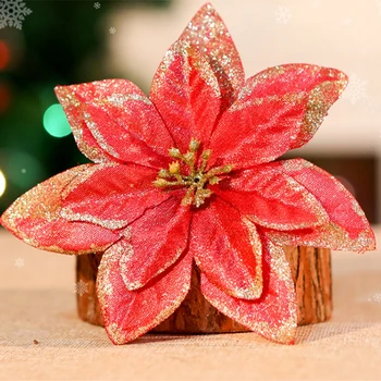 13см Коледна украса Блясък изкуствени цветя Коледно дърво декор за домашно парти 2023 Новогодишни орнаменти подарък