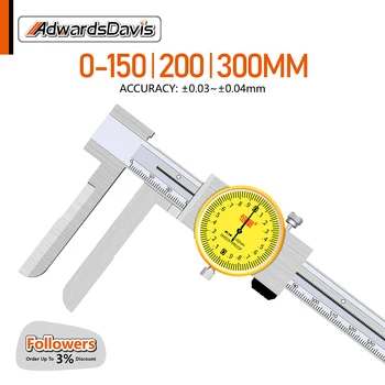 150mm 200mm 300mm висока точност дълъг челюст вътрешен диаметър показалец тип с часовник шублер 0.02mm стъпка дълбоки дупки измервателни инструменти