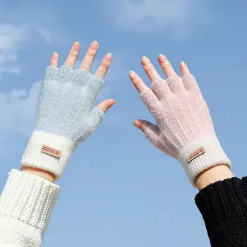 1Pair ветроупорен памук зимата унисекс студоустойчиви трикотажни двойка ръкавици сгъсти половин пръст ръкавици топли guantes за жени&мъже