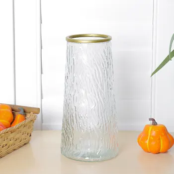 1PC декоративна ваза -20CM (H) Конична стъклена ваза с ледникови шарки - начало цветар DIY аранжировка на цветя ръчно изработен подарък -00723004