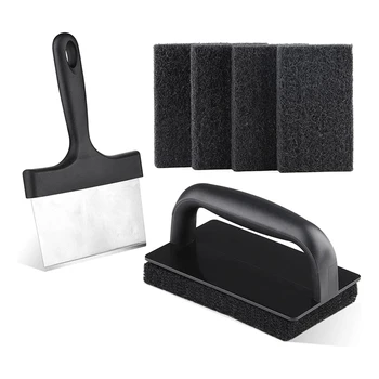 1Set Blackstone Griddle Комплект за почистване без надраскване Скрубер Почистваща подложка черна с 6In Grill Scraper