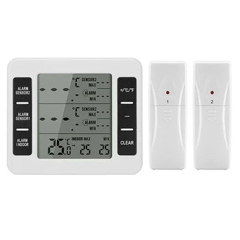 1Set фризер термометър 2 дистанционни сензори аларма бял ниска температура хладилник термометър часовник