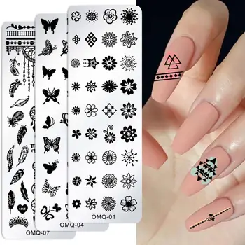 1Set Шаблони за щамповане на нокти Цветя Геометрия Шаблони за изображения Щамповане на нокти Полска трансферна гъба DIY Инструмент за изкуство на ноктите