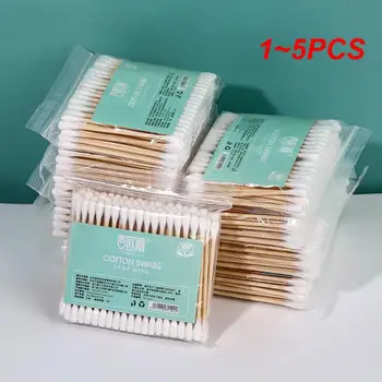 1~5PCS Двуглави памучни тампони, дамски козметични памучни тампони, дървени пръчки, почистване на носа и ушите и инструменти за здравеопазване