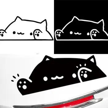 2/4pcs Cat Kawai Car Body стикери Черно/бяло Пластмасови аксесоари за стайлинг на автомобили Авто кола прозорец броня Decal Авто аксесоари