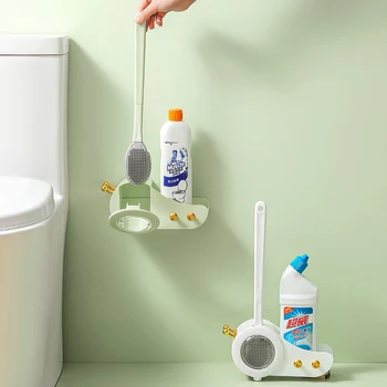 2 IN 1 Силиконова четка за тоалетна с форма на охлюв Комплект стенно монтирана четка за почистване на тоалетна с инструменти за почистване на рафтове за съхранение за баня WC