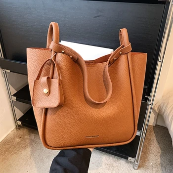 2 комплекта пазарски чанти PU кожени чанти за рамо за жени мода кофа женски чанта за пътуване дизайнер луксозна дама чанта за подмишници марка сак