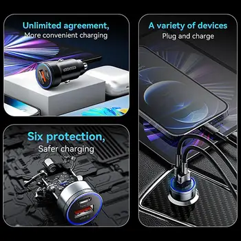 2 порта USB C зарядно за кола Mini 54W бързо зареждане USB-A Type-C зарядно за телефон за мобилни телефони Таблети Лаптопи Зарядно за кола