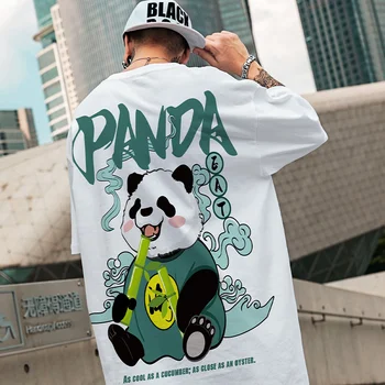 2022 Хип-хоп тениска тениска китайски стил панда Harajuku хлабав мъже тениска случайни лято нови извънгабаритни мъжки пънк дрехи