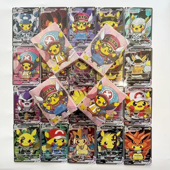 2023 Аниме холографски Pokemon карти Pikachu Cosplay DIY Luffy Tanjirou One Piece Goku Eva Frieza Герои Английска лъскава карта
