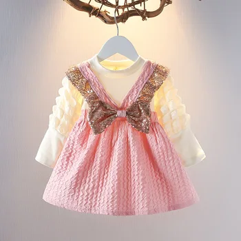 2023 Есен Зима Бебе Момичета Принцеса рокля Новородени Детски сладък стил лък ежедневно облекло за рожден ден 1-4 години