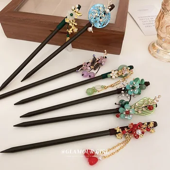 2023 Китайски древни пръчици за коса Вилици за коса Бамбукова форма цвете фиби Китайски ханфу парти коса стик пръчици бижута