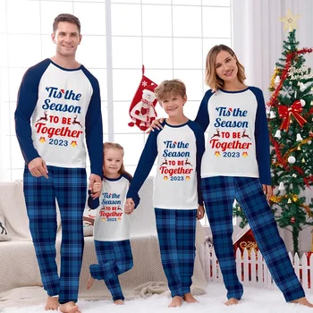 2023 Коледа съвпадение семейство пижами изключителен дизайн весела Коледа сезон заедно синьо каре пижама комплект