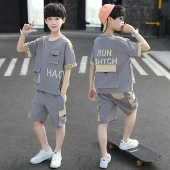 2023 Летен нов детски комплект Western Handsome Middle School Boys' Korean Edition Trend Fashion boutique kids clothing
