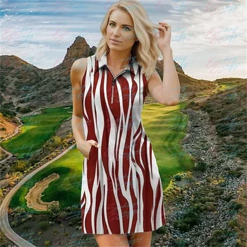 2023 Лятна дамска нова ивица печат голф рокля фитнес спорт удобна рокля без ръкави Ежедневна спортна къса рокля на открито