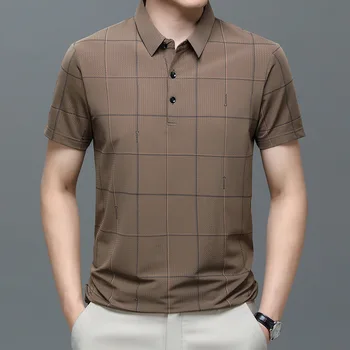 2023 Лятно женско облекло Casual Polo къс ръкав ревера тениска Мъжки бизнес мода шарени карирана бутон хлабав върховете