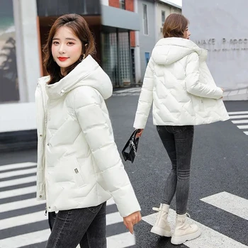 2023 Нови жени зимно яке корейски хлабав качулка памук палто топло сгъстяване кратко яке зимни памук подплатени яке жени parkas
