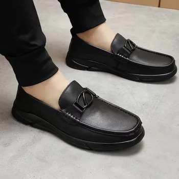 2023 НОВОПРИСТИГНАЛИ Приплъзване на обувки за мъже Мъжки маратонки Метална катарама Мъжки обувки Casual Life Бизнес обувки от естествена кожа 1-2266