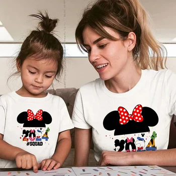 2024 Disney Minnie Squad Дамска тениска Kawaii мода мама и дъщеря съвпадение дрехи лято пътуване тениска безплатна доставка