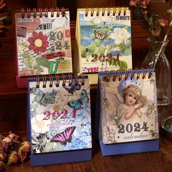 2024 Корейски Kawaii Настолен календар Butterfly Pattern Организатор на дневния ред Годишен планировчик Мечтателен сладък Подаръци за награди