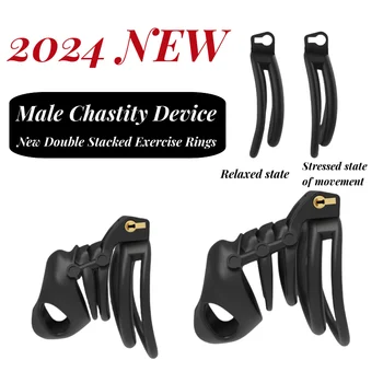 2024 Нов двоен пръстен целомъдрие заключване въздържание против изневяра мъжки петел клетка пенис пръстен мъжки секс играчки целомъдрие устройство секс магазин 18+