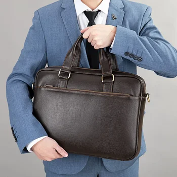 2024 Нова мода лаптоп чанти крава естествена кожа мъжки куфарче луксозна марка мъжки чанти пратеник 14 инчов компютър чанта