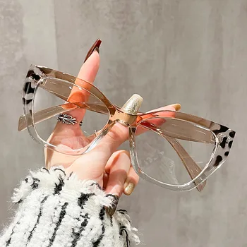 2024 Ново котешко око обикновени очила рамка жените мода PC очила рамка плоски очила луксозни анти синя светлина оптични очила