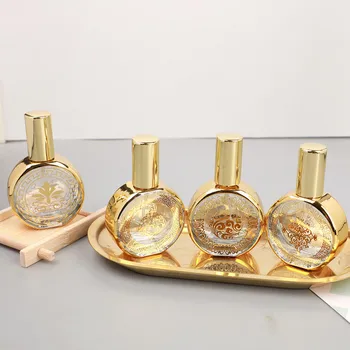 20ML Златна кръгла парфюмна бутилка Висок клас стъкло за многократна употреба Бутилки за пулверизатор Празен козметичен контейнер спрей бутилка Преносимо пътуване