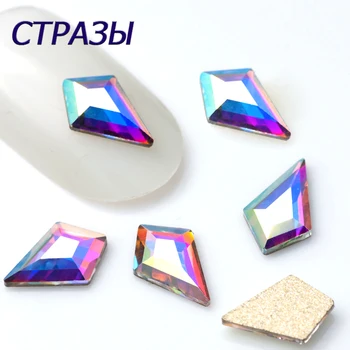 20PCS Arrow AB кристален цвят високо качество NoFlat обратно нокти изкуство блясък кристал стъкло маникюр съвети талисмани 3D нокти декорация