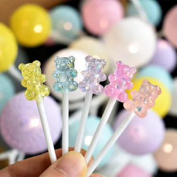 20Pcs Glitter Star Bear Lollipop Flatback смола Cabochons Миниатюрна симулация Фалшива храна Diy Scrapbooking декорация занаяти