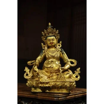 21см Китайска месингова жълта статуя на Джамбала Стара бронзова позлатена статуя на Буда