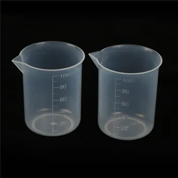 2Pcs 100ml пластмасова бехерова чаша ясно висока температурна устойчивост боросиликат ниска форма бехерова чаша лаборатория образователни пособия