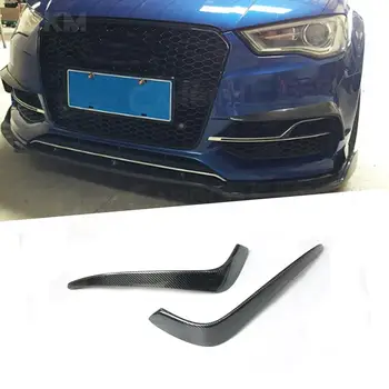 2PCS/Set Carbon Fiber Car Front Foglamp Eyelids Frame Trims Strips for Audi A3 S3 Sedan 2013-2016 Bumper Foglight FRP