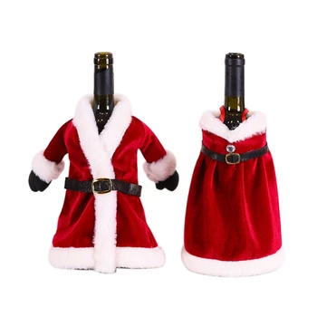 2PCS Коледа бутилка вино костюм Дядо Коледа вино бутилка покрива за вечеря парти