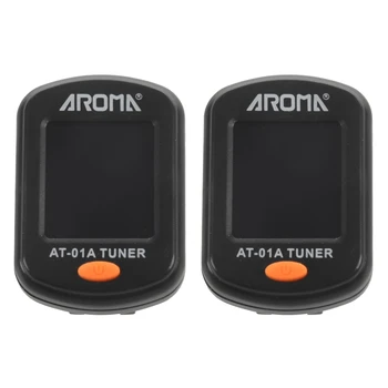 2X Aroma At-01A Guitar Tuner Rotatable Clip-On Tuner Lcd дисплей за хроматична акустична китара Bass Ukulele
