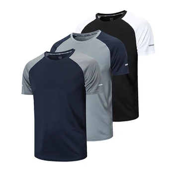 3 Pack Мъжки тениски за бягане, тренировъчни върхове Мъжки спортни фитнес ризи Фитнес върхове Мъжка дишаща тениска с обло деколте