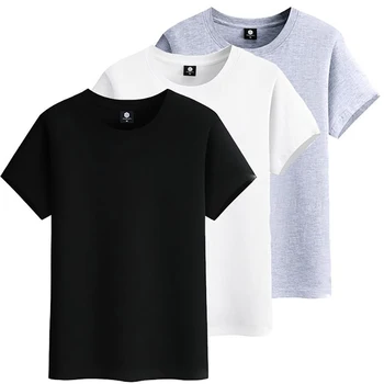 3 бр/лот мъжка тениска с къс ръкав памук висококачествена мода плътен цвят случайни мъжки тениски летни дрехи 5XL 6XL