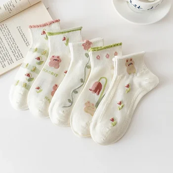3 чифта/есен зима прости жени чорапи цвете малък пресен памук кратко сладък смешно лято къси чорапи случайни дишаща чорап
