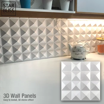 30cm Декоративни 3D стена панел вълна диамант дизайн Non самозалепващи пластмасови плочки 3D стена стикер хол баня стена хартия